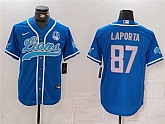 Men's Detroit Lions #87 Sam LaPorta Blue With 90th Anniversary Patch Cool Base Stitched Baseball Jersey,baseball caps,new era cap wholesale,wholesale hats